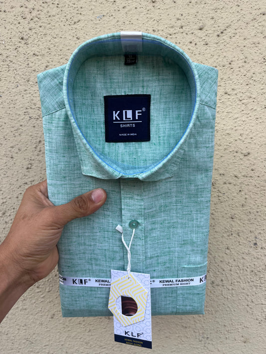 Green khadi full shirt - 378-14
