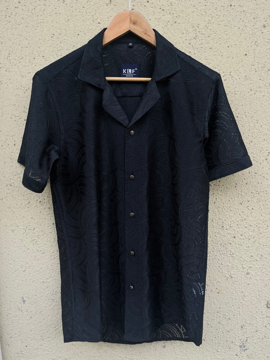 Black net fabric half shirt - 385-6