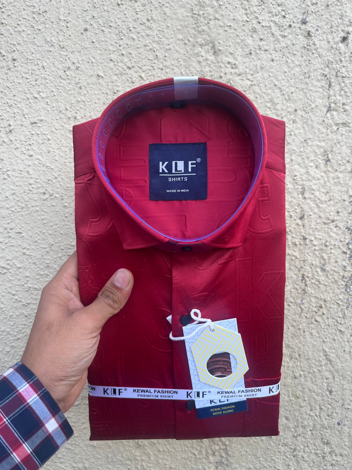 Xmas red satin embossed full shirt-