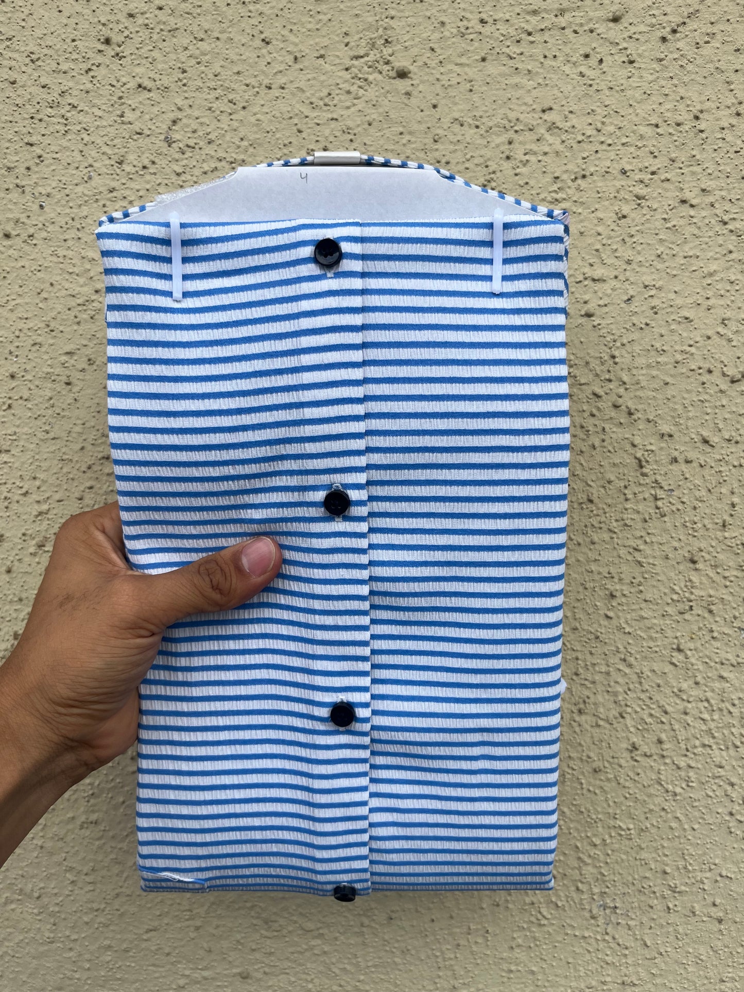 Sky blue lining popcorn half sleeve shirt - 344-2