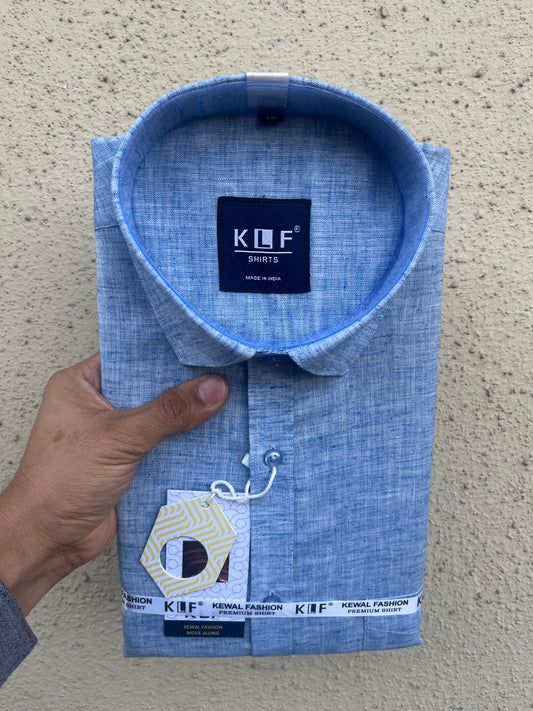 Blue cotton khadi full shirt-378-11