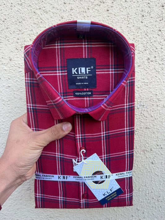 Red checks full shirt -380-5