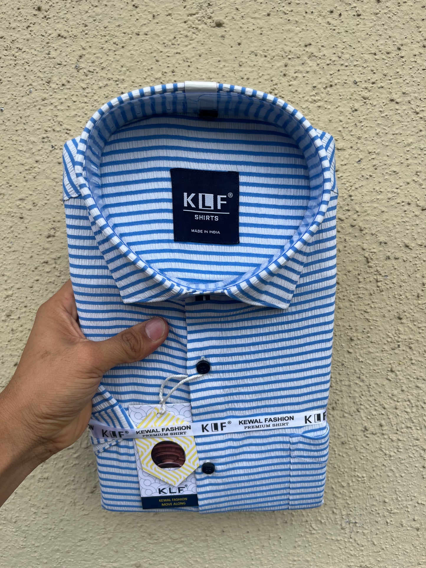 Sky blue lining popcorn half sleeve shirt - 344-2