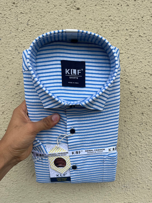 Sky blue lining popcorn half sleeve shirt - 344-2