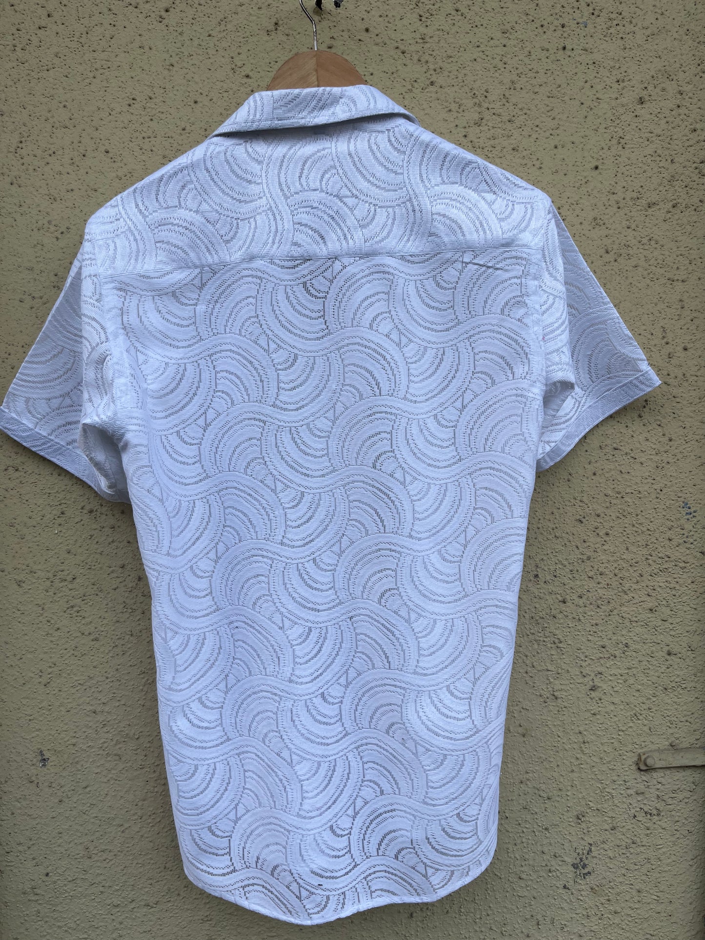 Pure white net fabric half shirt - 385-2